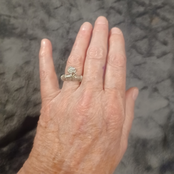 Judith Ripka sterling silver  heart charm ring with Diamonique stones. Size 7. - Picture 5 of 5